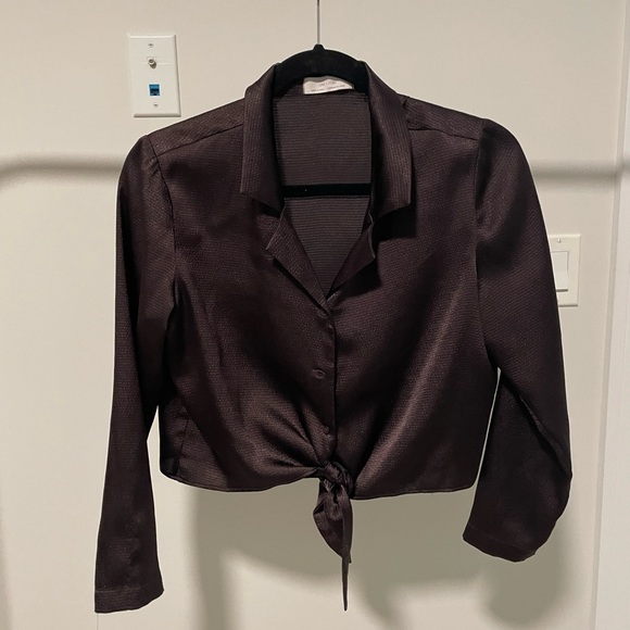 Oak & Fort Satin Tie Front Top - Picture 1 of 2